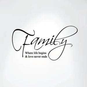Familie waar het leven begint en liefde nooit eindigt muursticker kunst zeggen Home Decor Sticker #1258