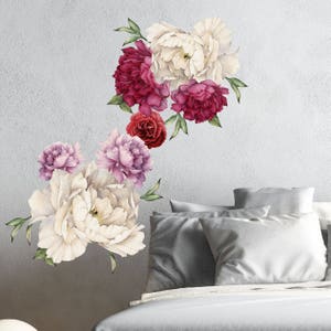 Vintage Peony Flowers Seasonal Bouquet Wall Decal Sticker Rose Peony Art Peel and Stick Floral Decor, Removable and Reusable 7 Flower Set image 2