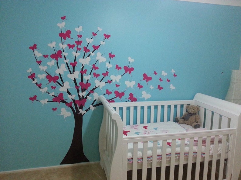 Large Wall Tree Baby Nursery Decal Butterfly Cherry Blossom Etsy