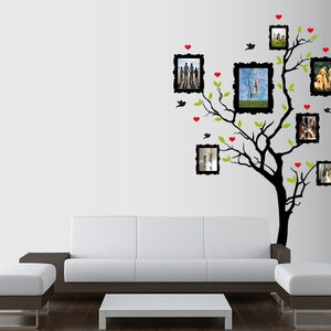 Large Wall Family Picture Frame Tree Decal with Hearts, Birds and Leaves Nursery 1163 5 feet tall image 1