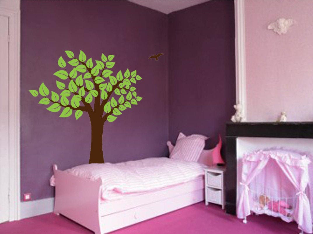 Large Wall Tree Nursery Decal Girl Room Decor With Leaves and Birds ...
