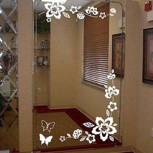 Large Wall Floral Blossom Nursery Mirror Ornament Butterfly Decal 1141 (Many Sizes and Colors Available)