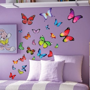 Fabric Butterfly Nursery Kids Wall Decals Stickers, Removable and Reusable - Just Peel and Stick Set of 40 Butterflies Decorations #3002