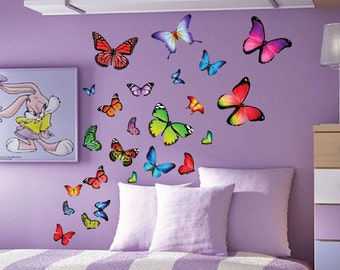 Fabric Butterfly Nursery Kids Wall Decals Stickers, Removable and Reusable - Just Peel and Stick Set of 40 Butterflies Decorations #3002