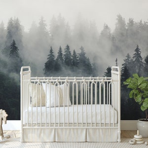 Misty Pine Tree Forest Landscape Peel and Stick Wallpaper Self Adhesive ...