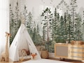 Woodland Watercolor Peel and Stick Wall Mural Fairy Pine Tree Kids Nursery Removable Decal Self Adhesive and Unpasted Forest Wallpaper #3301