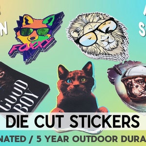 Custom Vinyl Stickers Decals with Your Design Pictures Logo Cut To Any Shape, UV Ink Waterproof Contour Die Cut Sheets, Any Size