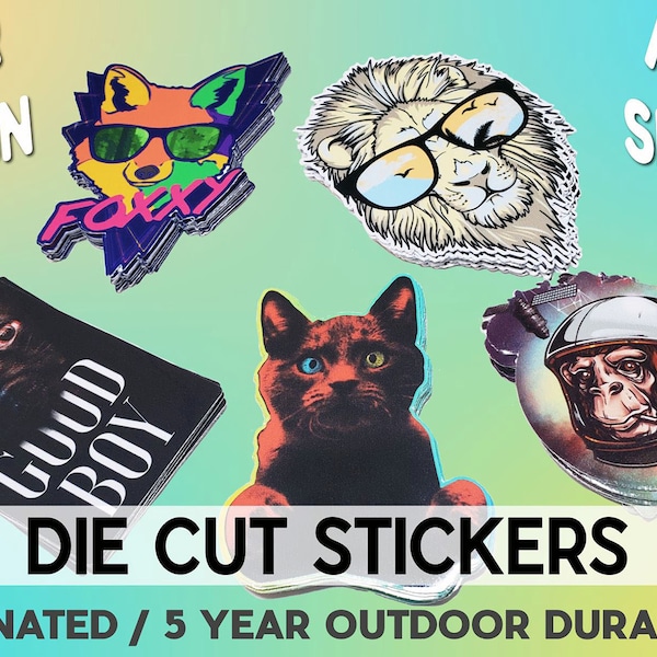 Custom Vinyl Stickers Decals with Your Design Pictures Logo Cut To Any Shape, UV Ink Waterproof Contour Die Cut Sheets, Any Size