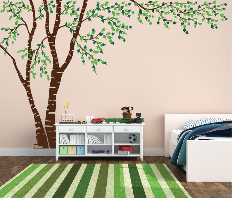 Birch Tree Nursery Wall Decal Forest Canopy Blowing Tree Leaves Vinyl Sticker Removable Choose From Over 50 Colors Custom 1376 image 4