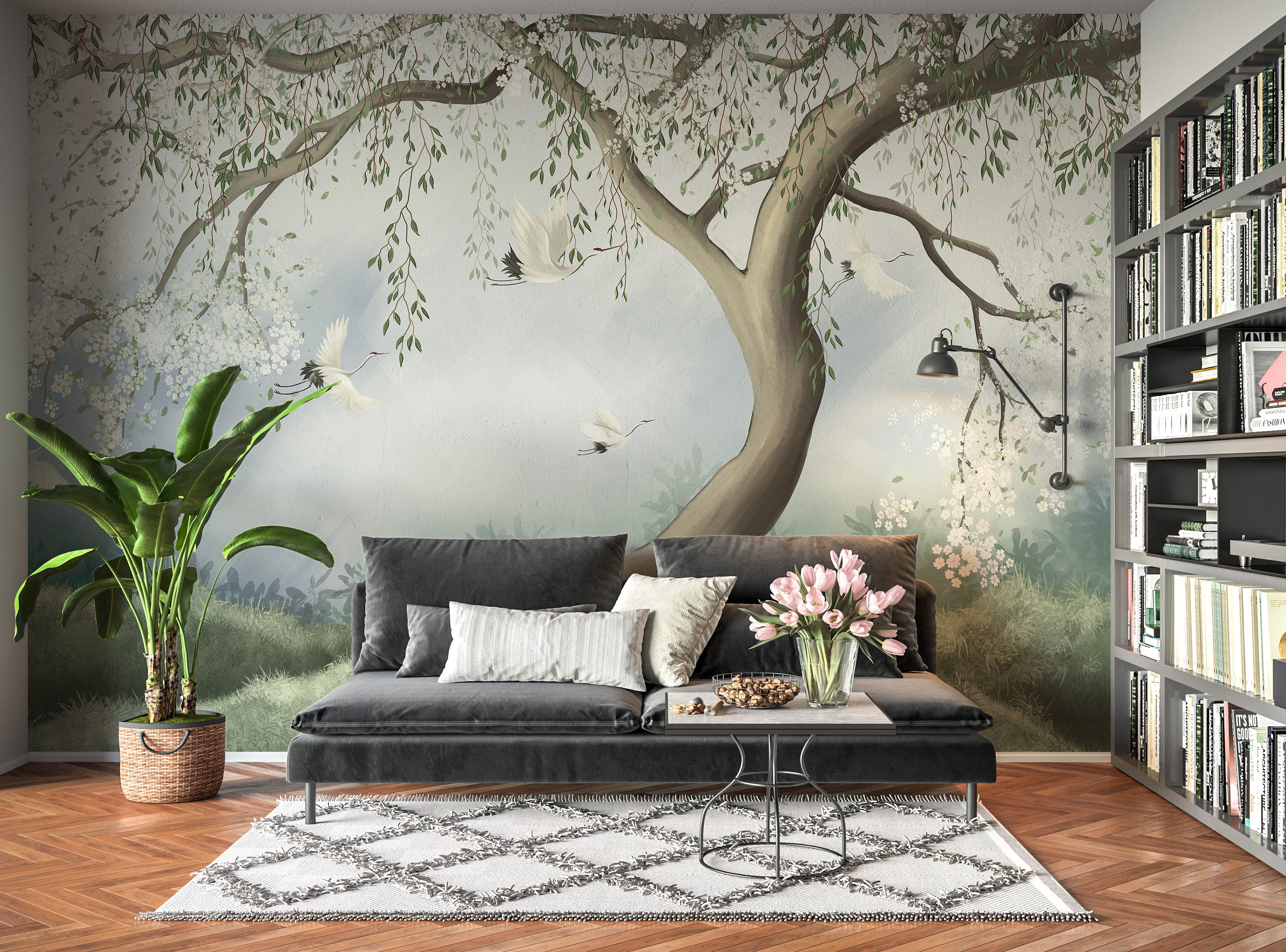 Willow Tree Peel and Stick Wallpaper Mural Chinoiserie Porn Photo