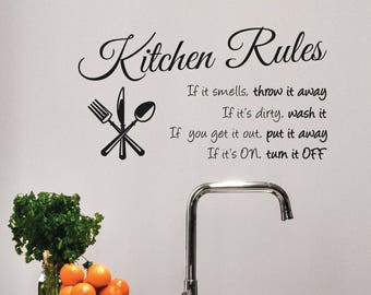 Kitchen Rules Wall Decal Sign Dining Room Decor Kitchen Decor Country Kitchen Rules Decor Sign Gift for Mom Chef #1364 (23" Wide x 12" High)