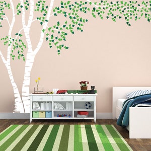 Birch Tree Nursery Wall Decal Forest Canopy Blowing Tree Leaves Vinyl Sticker Removable Choose From Over 50 Colors Custom 1376