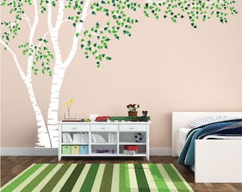 Birch Tree Nursery Wall Decal Forest Canopy Blowing Tree Leaves Vinyl Sticker Removable Choose From Over 50 Colors Custom 1376