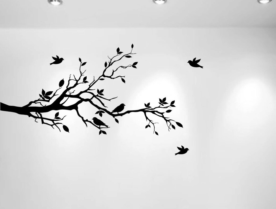 Tree Branch Wall Decal Love Birds Vinyl Sticker Nursery Leaves Hearts ...