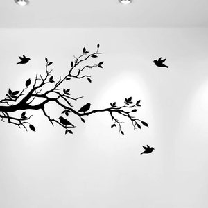 Tree Branch Wall Decal Love Birds Vinyl Sticker Nursery Leaves Hearts 56&quot; Wide X 28&quot; High #1226