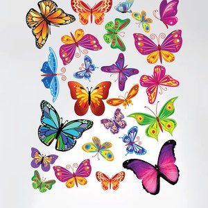 Easy Peel and Stick Instant Home Decor Wall Sticker - Colorful Butterflies Nursery Decals #3005