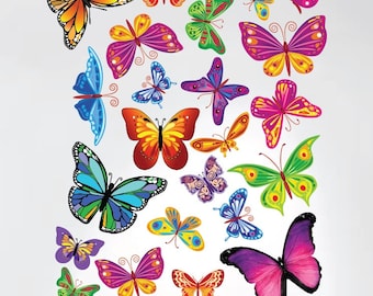 Easy Peel and Stick Instant Home Decor Wall Sticker - Colorful Butterflies Nursery Decals #3005