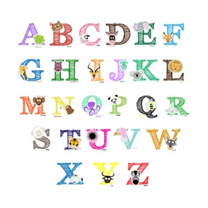 Easy Peel and Stick Animal Alphabet Wall Decal Stickers Nursery Kids Zoo