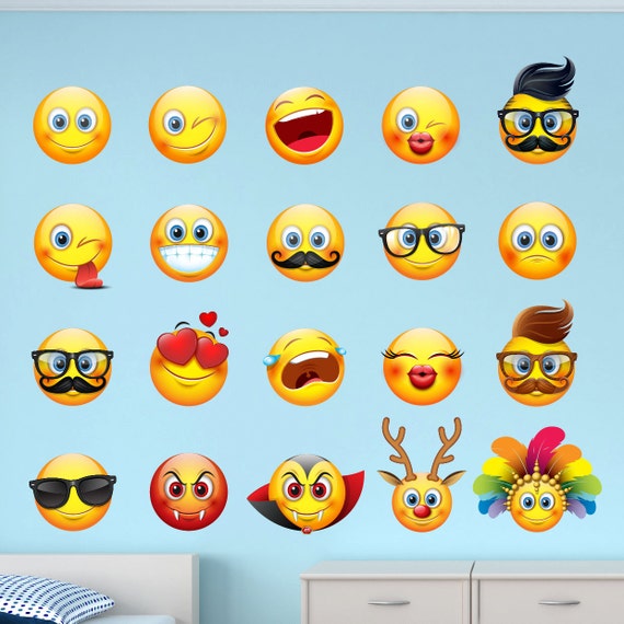 Großer Emoji Emoticon Faces Peel and Stick Stoff Wandtattoo Aufkleber  Jahreszeitlich abnehmbar und wiederverwendbar 20er Set - .de