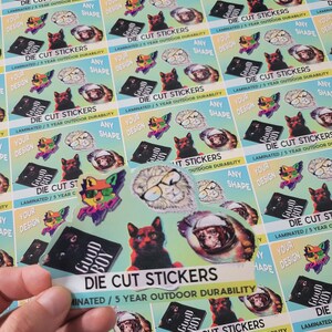 1000 Custom Vinyl Stickers Decals with Your Design Pictures Logo Cut To Any Shape, UV Ink Waterproof Contour Die Cut Labels Dishwasher Safe image 2