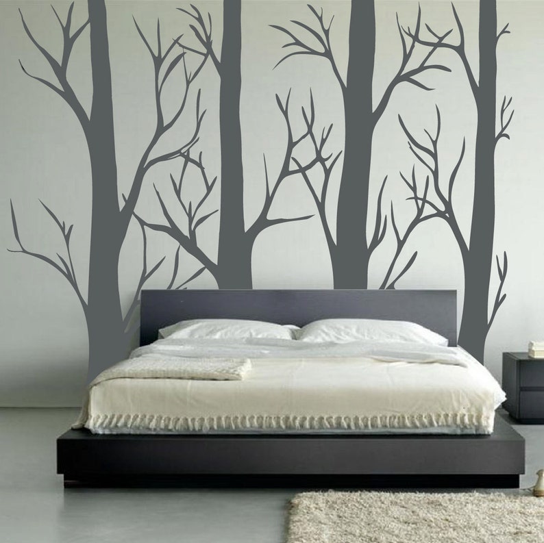 Nursery Birch Tree Wall Decal Forest Set Vinyl Sticker Removable Kids Room Bedroom Decor Woodland Family 1310