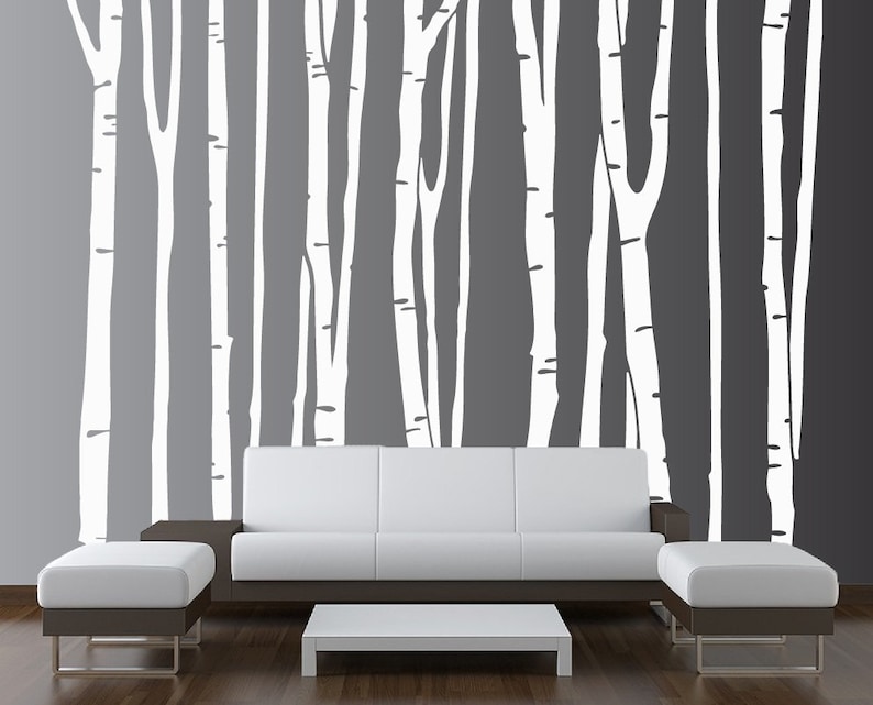 Large Wall Birch Tree Decal Forest Kids Vinyl Sticker Removable 9 trees 5 foot tall 1109 image 1