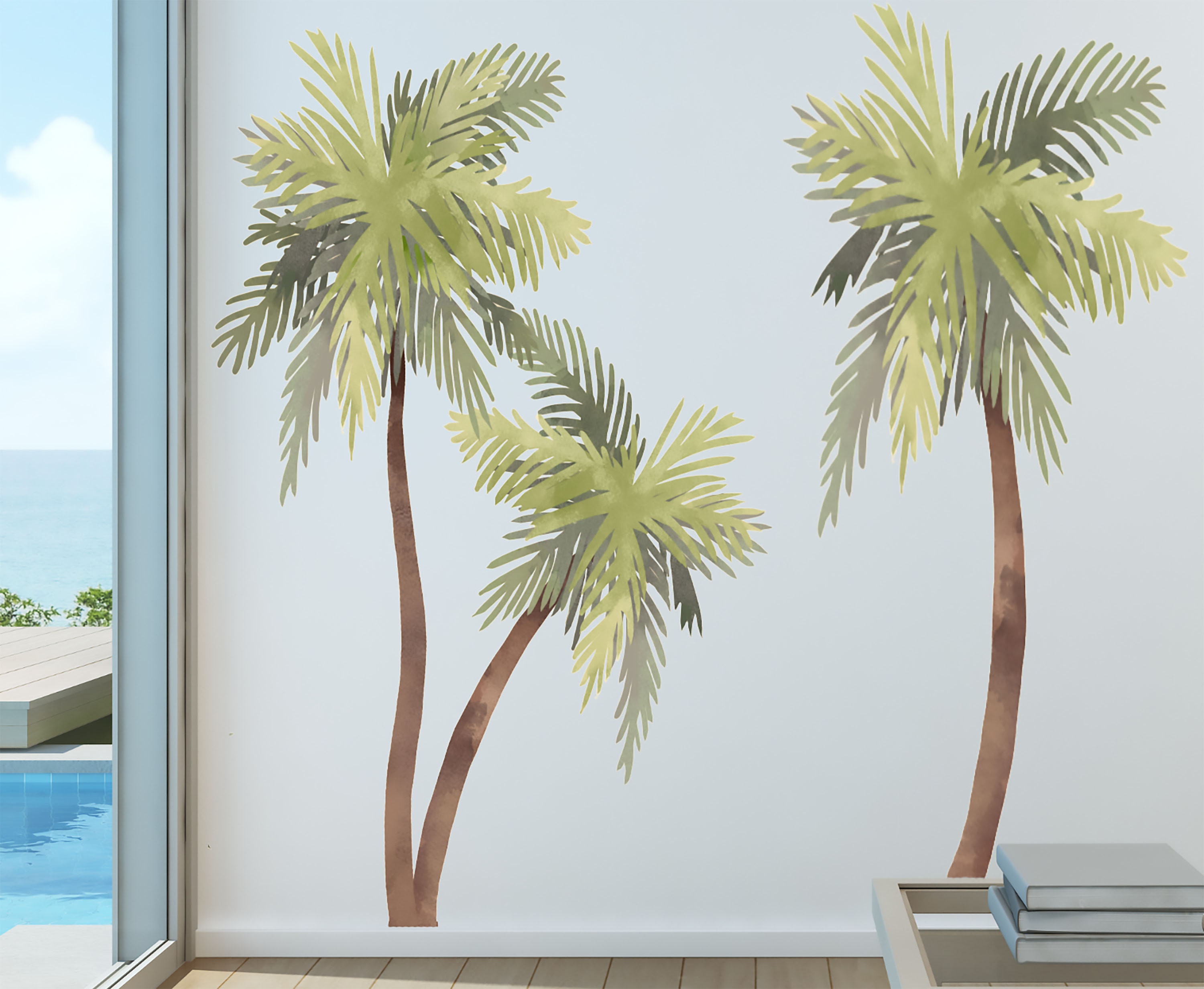 Striped Palm Tree Beach Scene Sticker