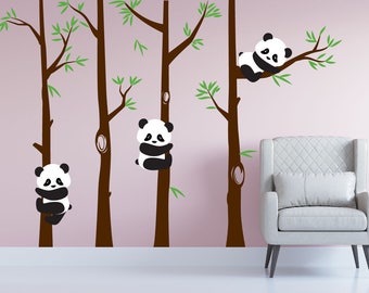 Nursery Panda Bear Bamboo Tree Wall Nursery Decal Art Forest Kids Room Stickers #1350