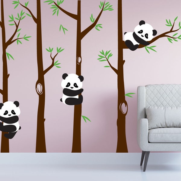 Nursery Panda Bear Bamboo Tree Wall Nursery Decal Art Forest Kids Room Stickers #1350