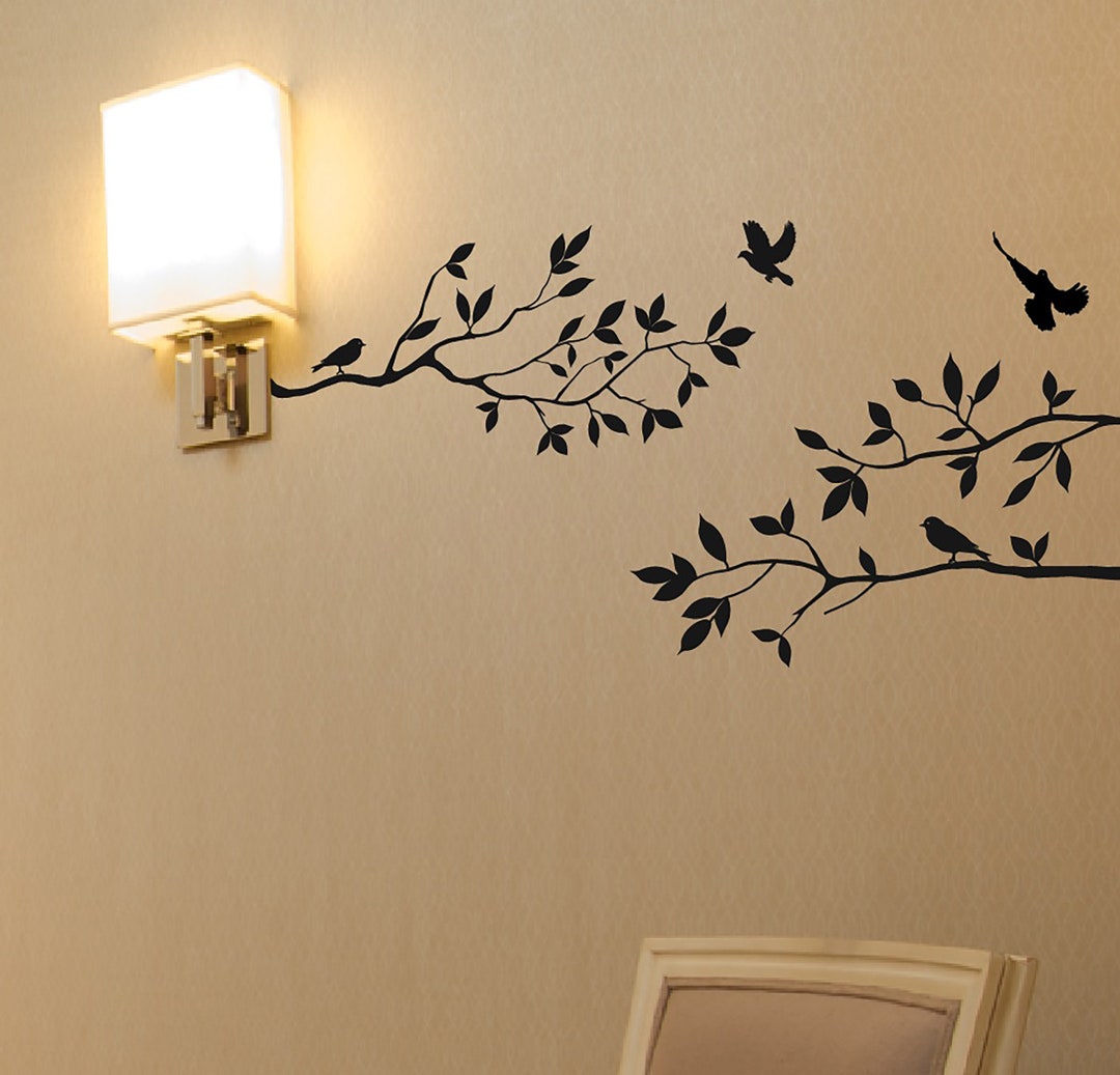Tree Branches Wall Decal With Birds Vinyl Sticker Nursery Leaves 40 ...