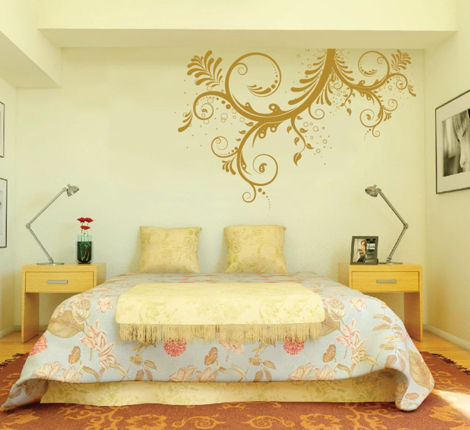 Large Vinyl Wall Art Decal Sticker Floral Ornaments Flower Etsy