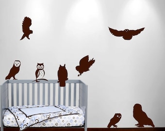 Owl Wall Decal Nursery Sticker Hunting Bird Wood Set Birch Tree Addon 8 Owls Included #1251