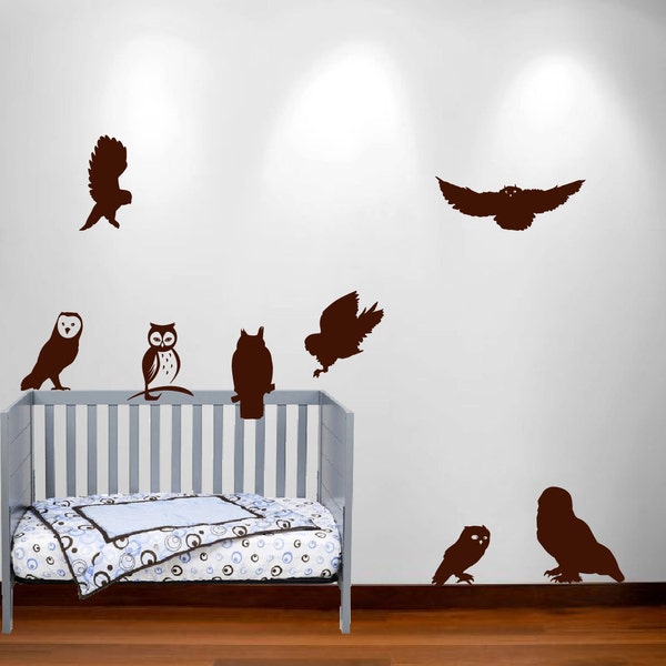 Owl Wall Decal Nursery Sticker Hunting Bird Wood Set Birch Tree Addon 8 Owls Included #1251