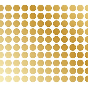 May include: A gradient pattern of gold circles on a white background.