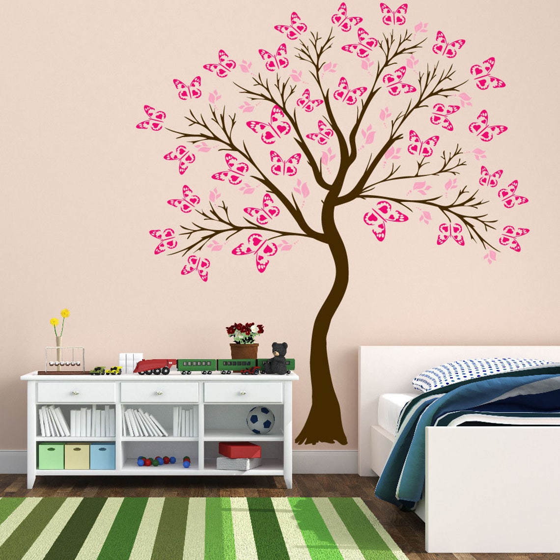 Large Wall Tree Baby Girl Nursery Decal Butterfly Cherry Etsy