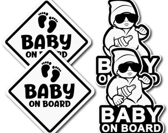 Baby on Board Decals Stickers Signs for Car Cool Sunglasses Baby 4 Pack 5 X  5 6 Year Outdoor Durability 