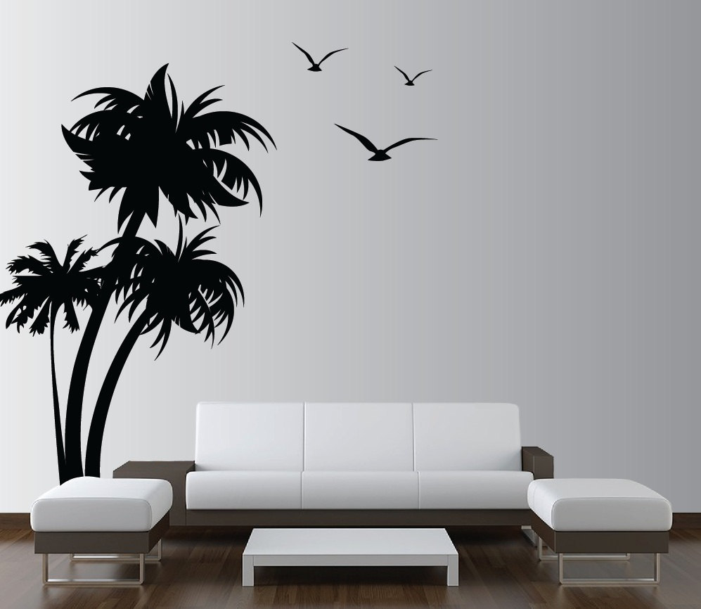 3D Coconut Tree Seagull 046 Wall Murals