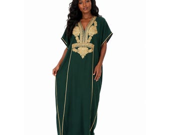 Vestido caftán Gandoura verde para mujer, caftán maxi sin mangas, ropa de verano para mujer, atuendo para Eid, vestidos boho de tallas grandes, regalo para ella.