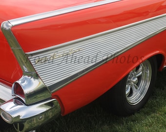 8 x 10 matted photo, reddish orange 1957 Chevy Bel Air, classic car