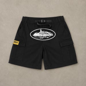Corteiz Alcatraz Black Cargo Shorts | Drawstring Utility Style | Relaxed Fit