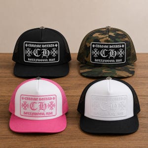 Chrome Hearts CH Hollywood Trucker-keps | Broderad logotyp | Snapback i mesh