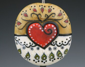 Focal Bead – Valentine Folk Art Bead