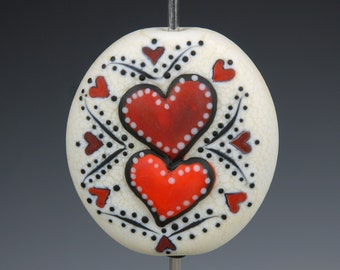 Focal Bead – Valentine Double Heart Folk Art Bead