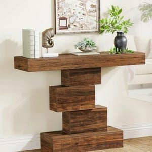 Little Tree Console Table – Narrow Farmhouse Wood Entryway Furniture Geometric Base