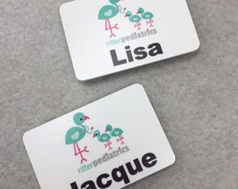 Custom Photo Name Tag – Personalized Employee/Staff Name Badge with Magnet Backing – Business Logo, Trade Show, Church Volunteer