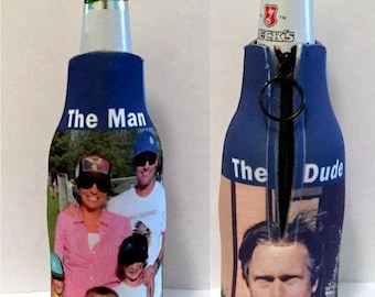 personzalized bottle cooler, custom bottle huggie, photo bottle coolie, zipper bottle cooler sublimation