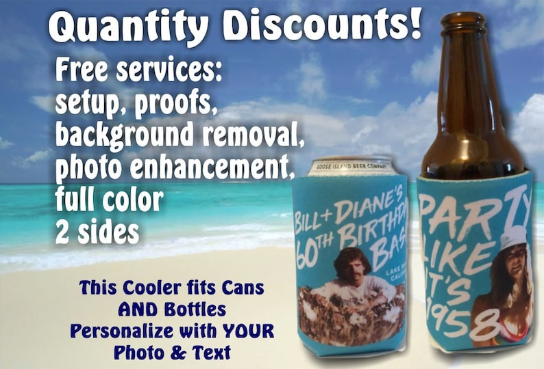 can cooler personalized, bulk wedding can coolers, slim can face can cooler, personalized custom cozie, cozies quantity discount bulk 