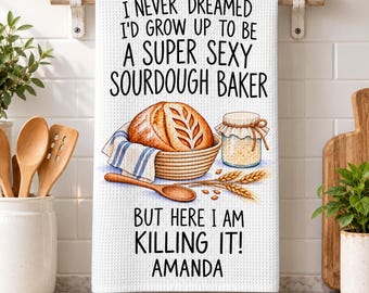 Paño de cocina personalizado para panaderos de masa madre, paño de cocina divertido para panaderos de masa madre, regalo para amantes de la repostería, mamá, abuela, hermana, regalo de cumpleaños o Navidad.