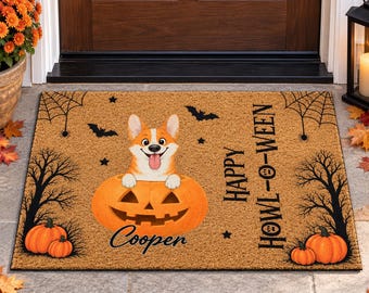 Personalized Dog Halloween Doormat, Custom Pet Name Welcome Mat, Funny Gift For Dog Mom Dad Dog Lover Owner Pet Parents, Fall Season Gift