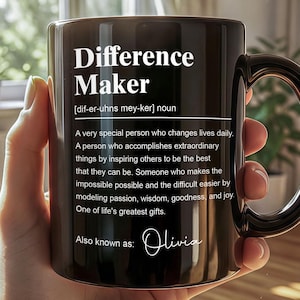 Personalized Difference Maker Definition Black Ceramic Mug, Office Gift For Coworker Work Bestie